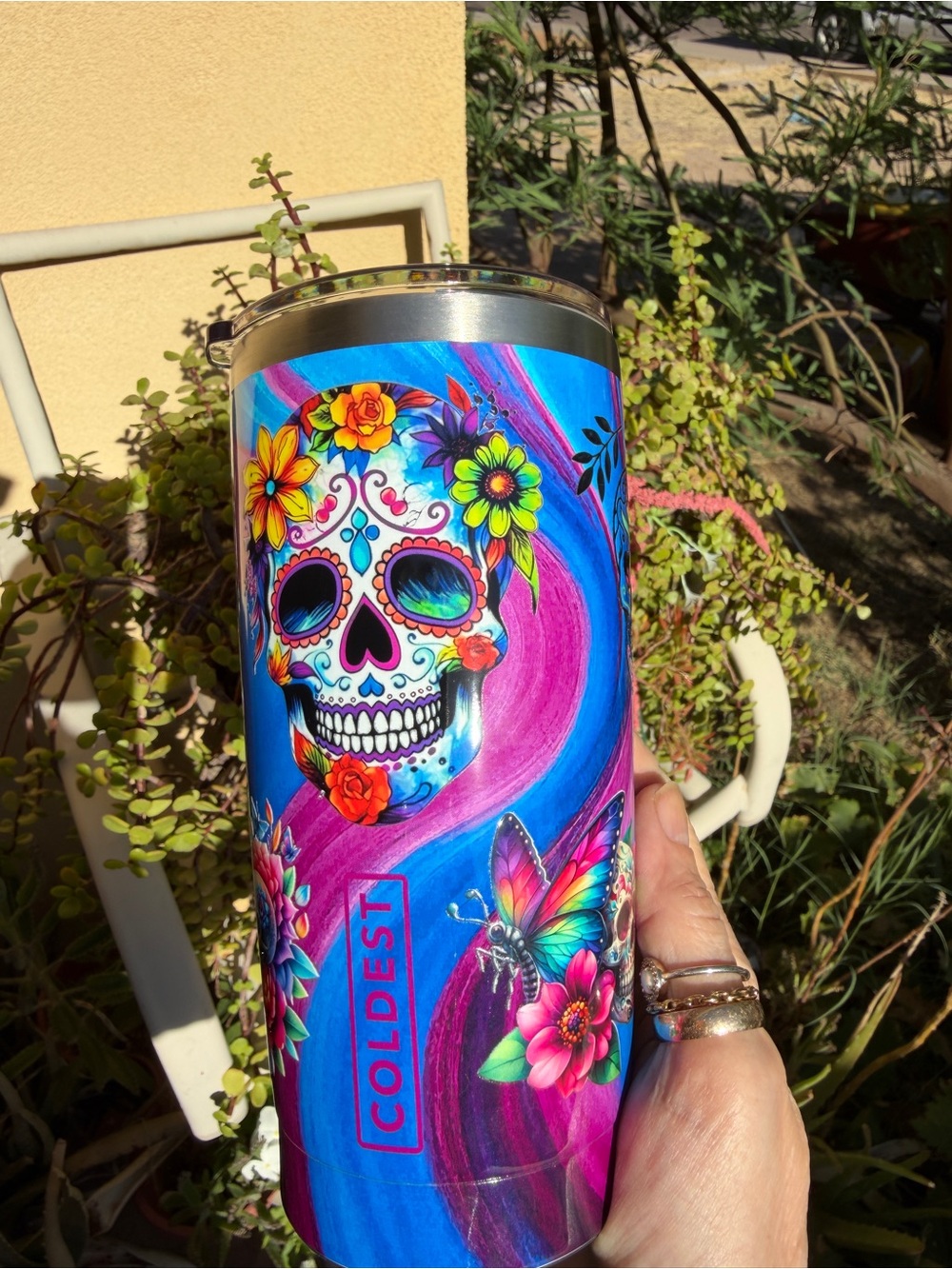 Coldest Floral Sugar Skull Insulated Tumbler - Blue & Pink